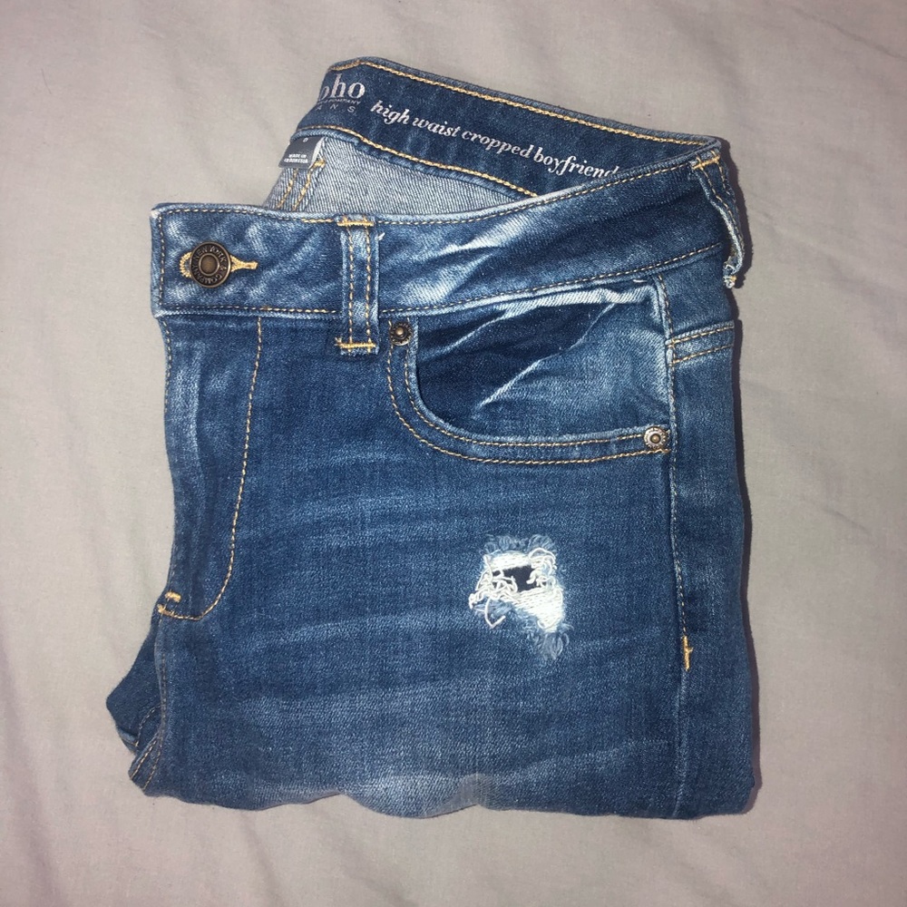 High Waist Cropped Boyfriend Jeans